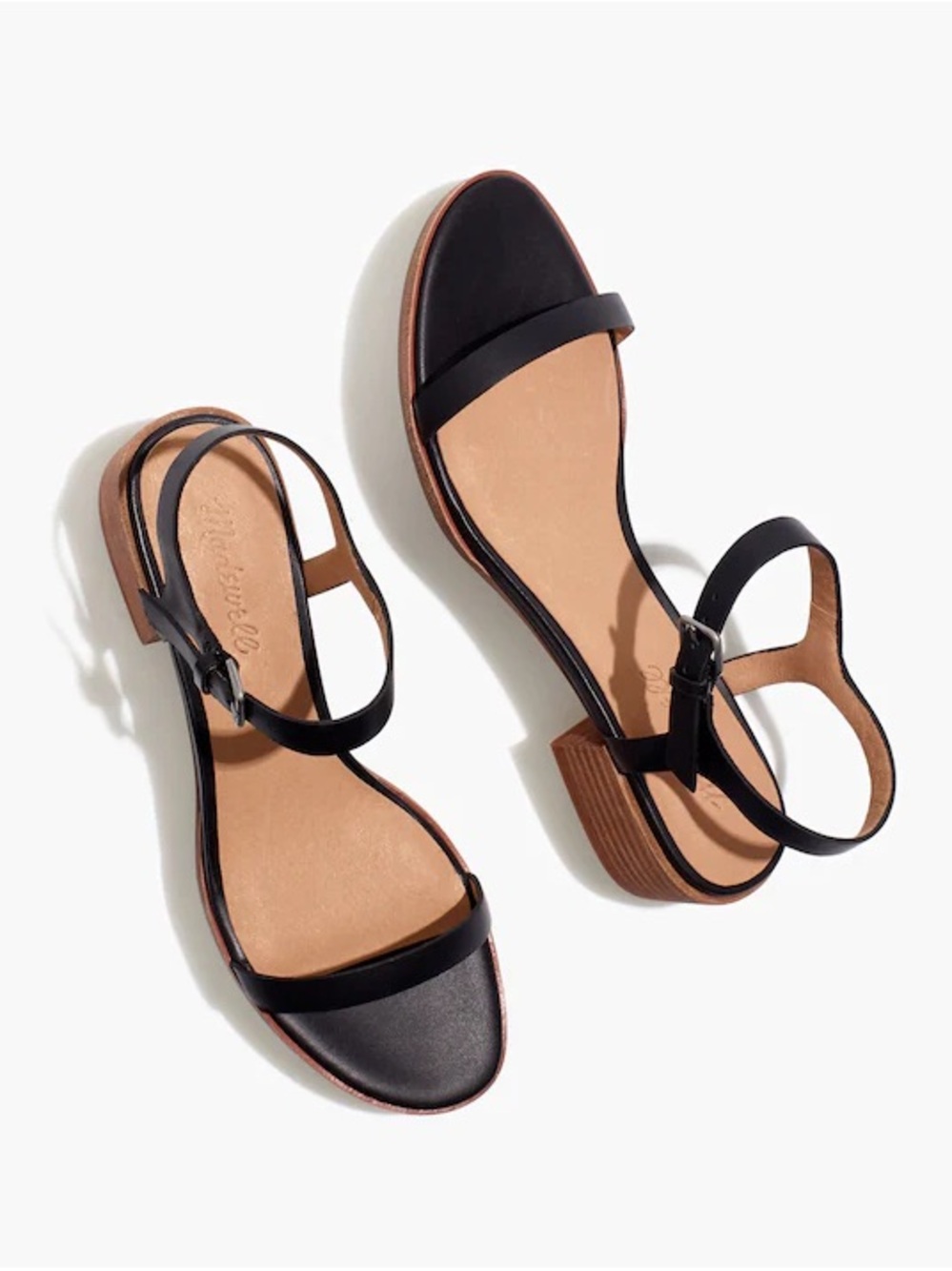 Madewell The Louise Black Leather Low Block Heel Sandals - Picture 4 of 6